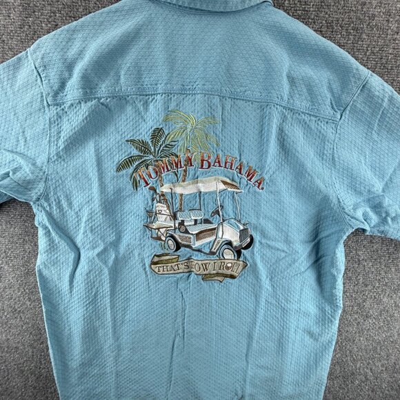 Tommy Bahama Other - Tommy Bahama THATS HOW I ROLL GOLF Graphic Print Silk Rayon Cotton Small Blue